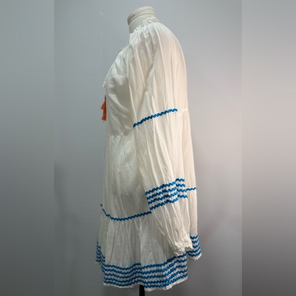 Blue Island White & Blue Rickrack Boho Beach Coverup Dress Size Small - Picture 3 of 16